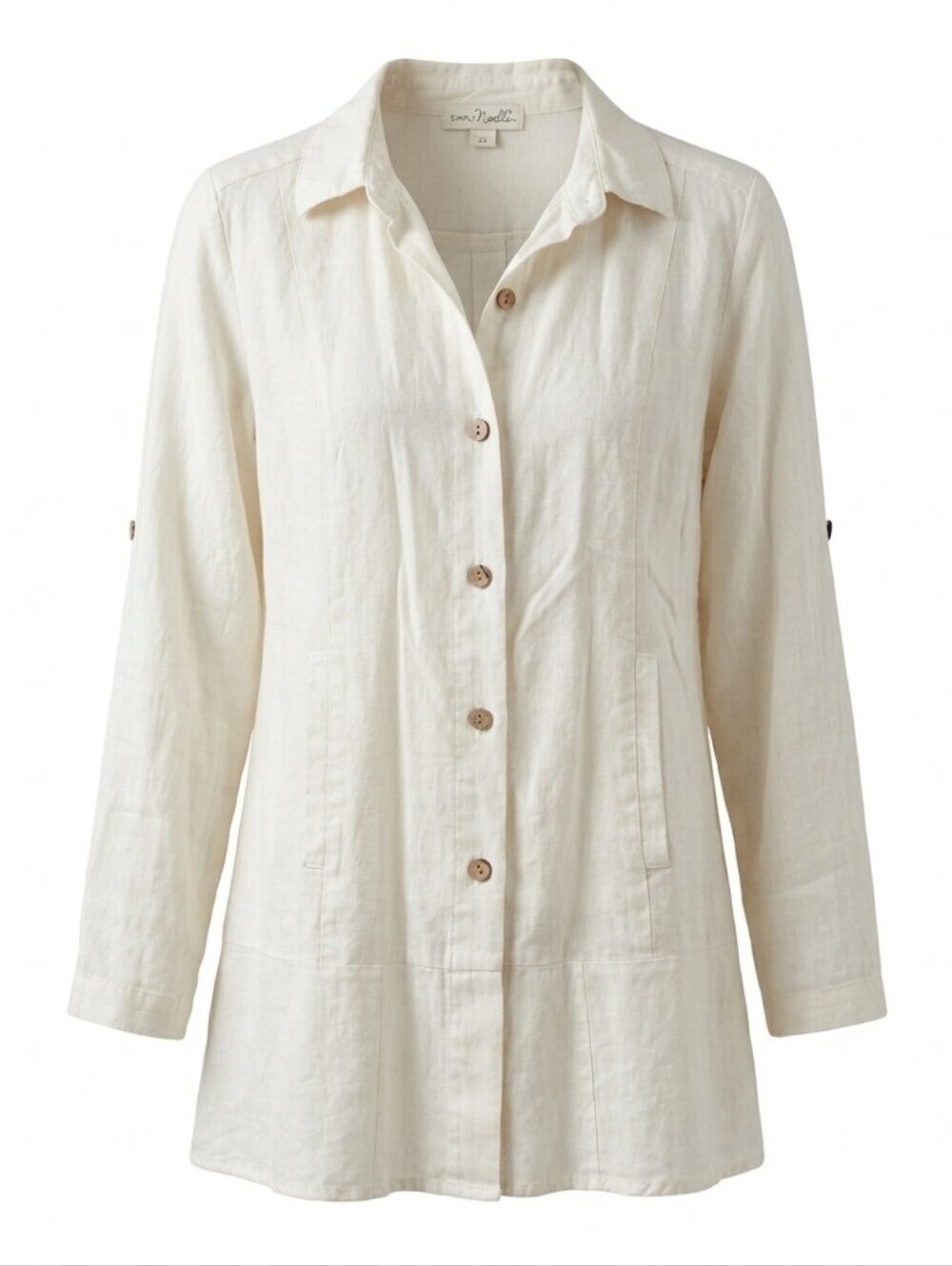 Simply Noelle Linen Blend Lightweight Button Down Tunic Top Coastal Summer S/M